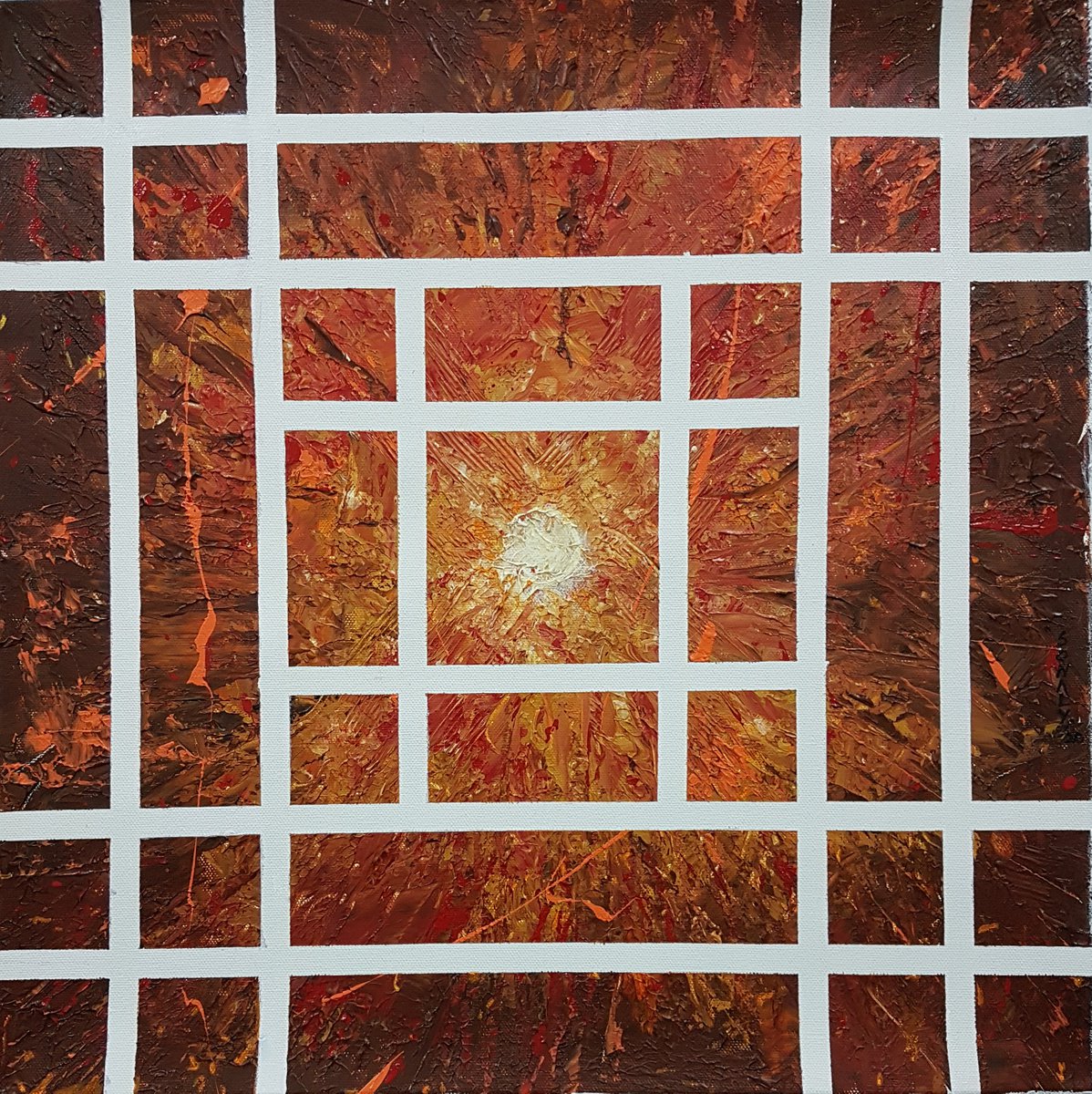 Geometric Abstract Acrylic Painting By Sonaly Gandhi, 18 X 18", Rays Of Hope 1, Original Artwork