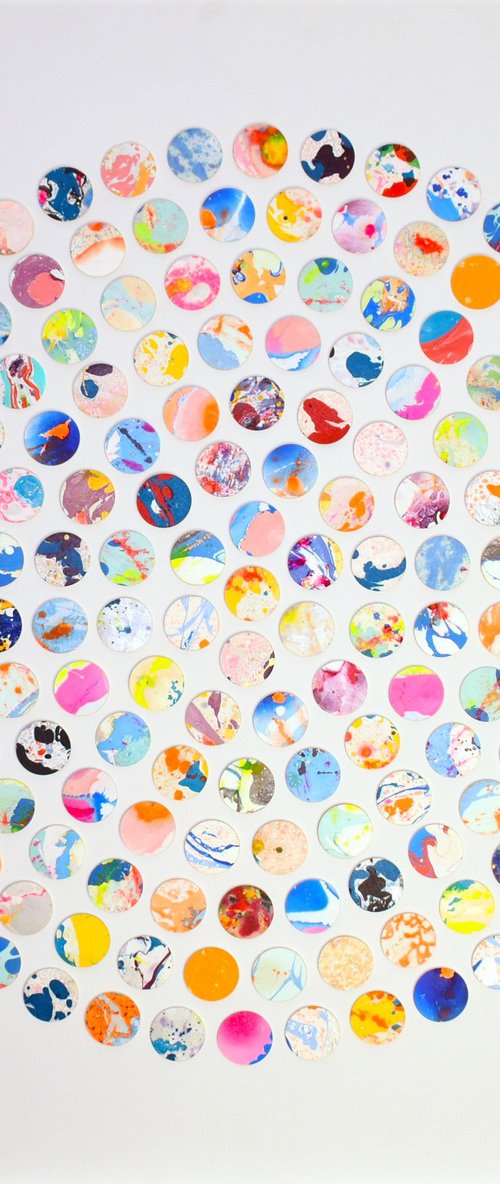 large scale original marble spot 3d collaged painting white by Amelia Coward