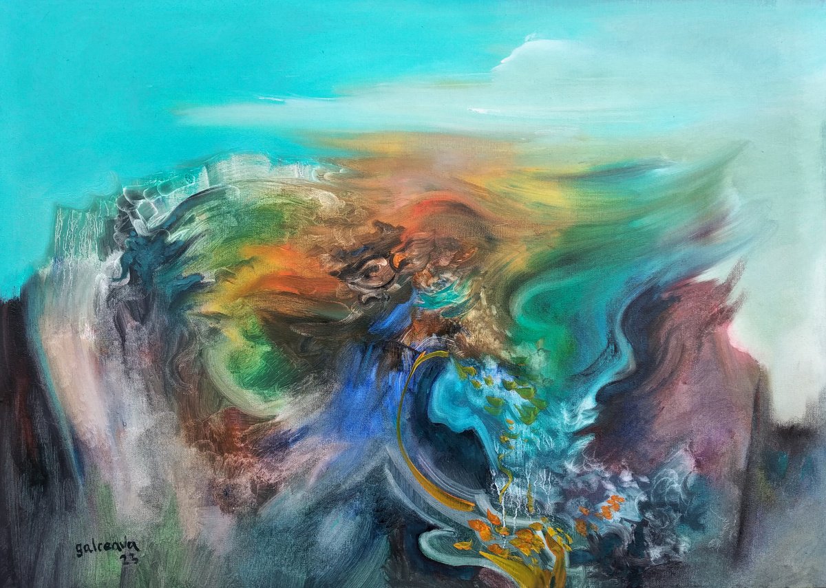 Abstract Oil Painting By Constantin Galceava, 28 X 20, Freed Soul, Original Artwork