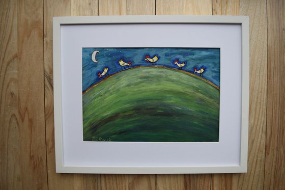 Chickens by the Moon Light on hills