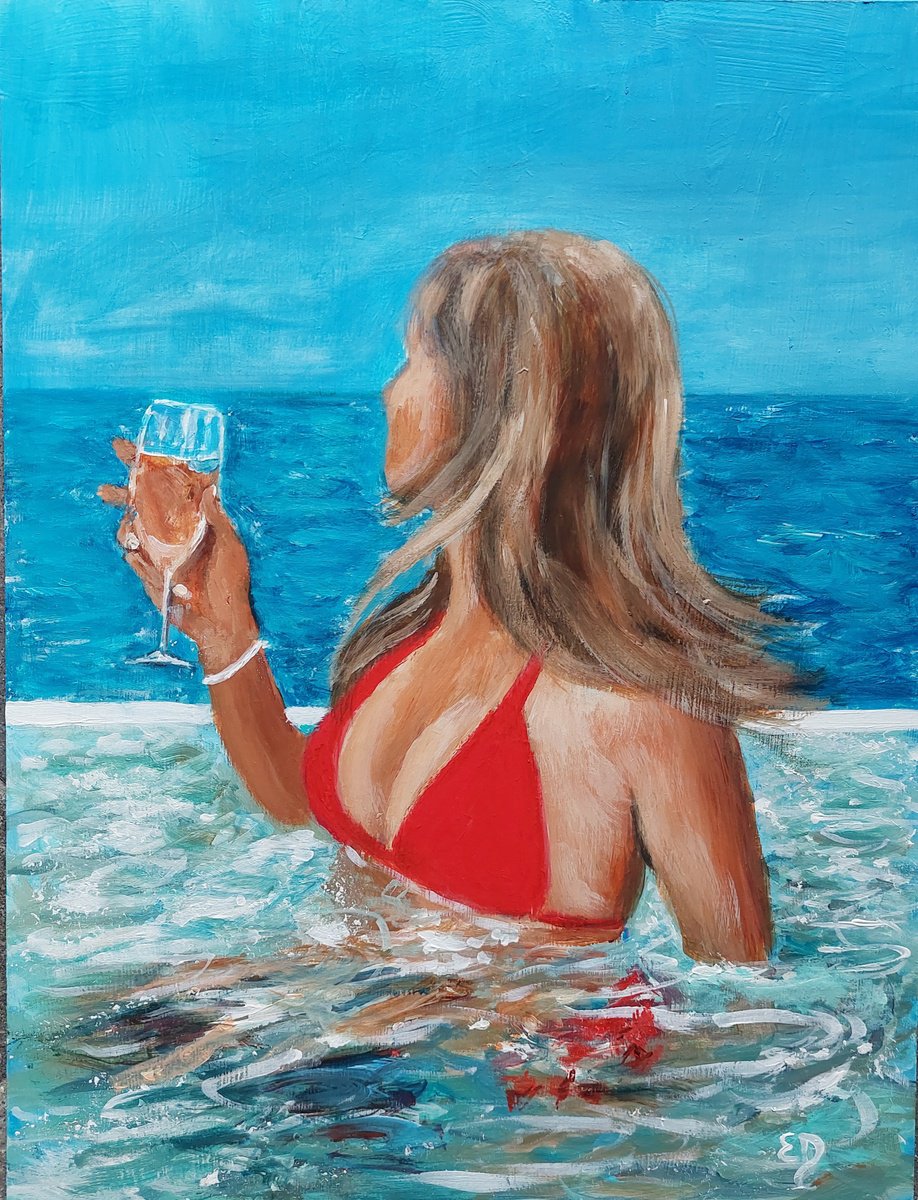 Impressionistic Portrait Acrylic Painting By Els Driesen, 13 X 18, Perfect Place, Original Artwork