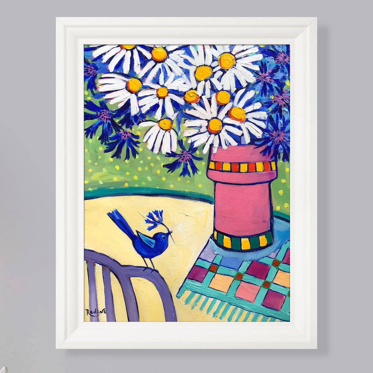 Impressionistic Still Life Acrylic Painting By Irina Redine, 15 X 19, Where The Bluebird Dreams, Original Artwork