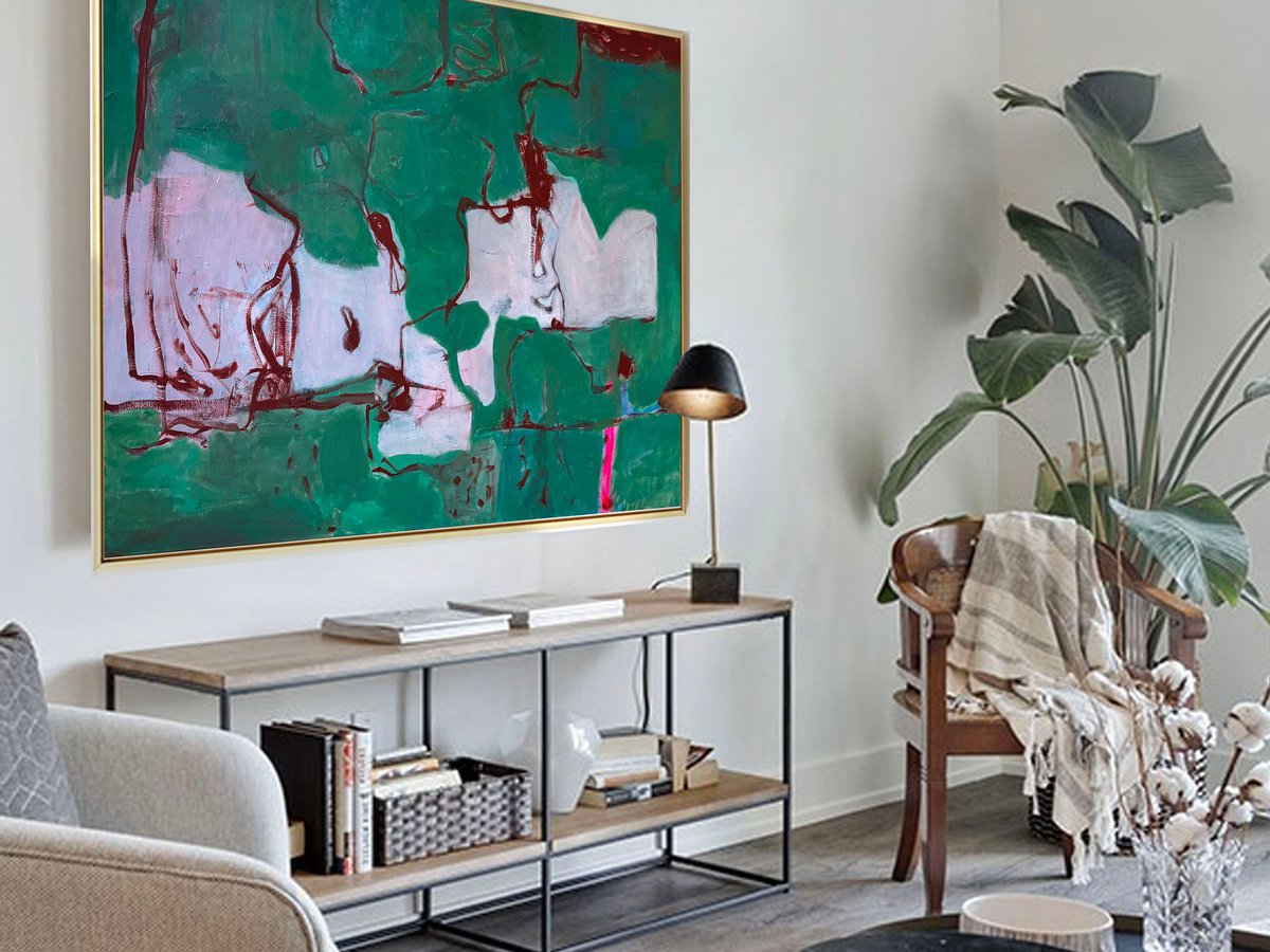 Organic Abstract Acrylic Painting By Pk Roberton, 59 X 39", Puzzle, Original Artwork