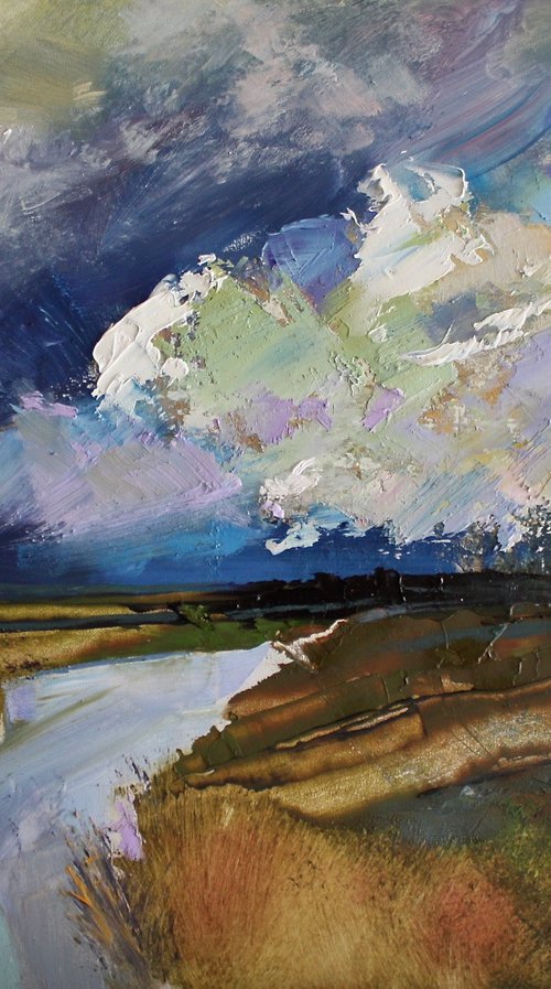 Storm Coming II Landscape, Oil Painting, Sky, Clouds, River. by Simon Jones