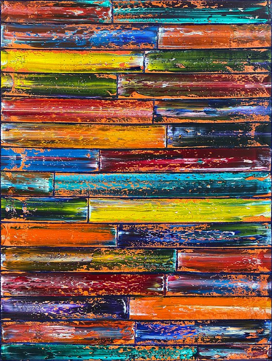 "Color Stacking" - Original PMS Abstract Oil Painting On Canvas - 24" x 32"