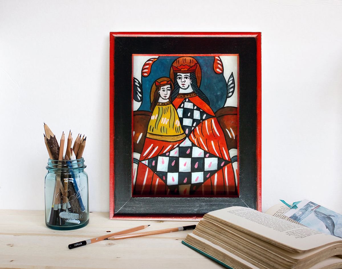 The Blessed Virgin Mary with Baby Jesus in Her Arms - Romanian Traditional Folk Icon Hand... by Adriana Vasile