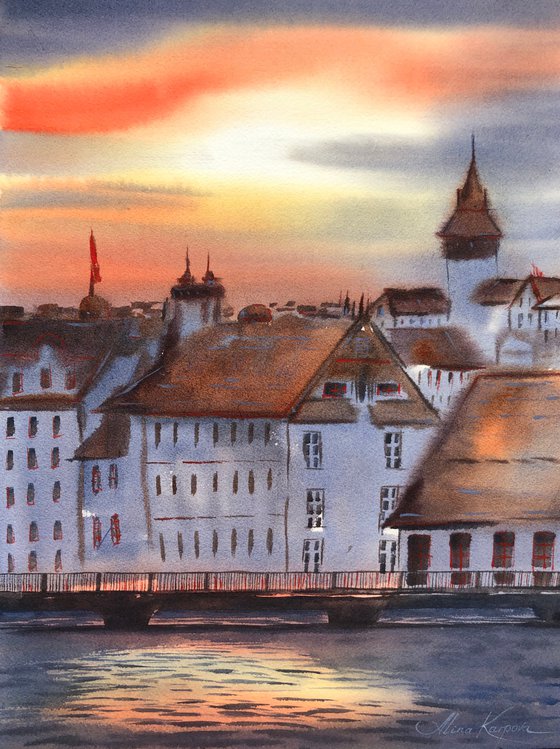 Lucerne Cityscape sunset abstract