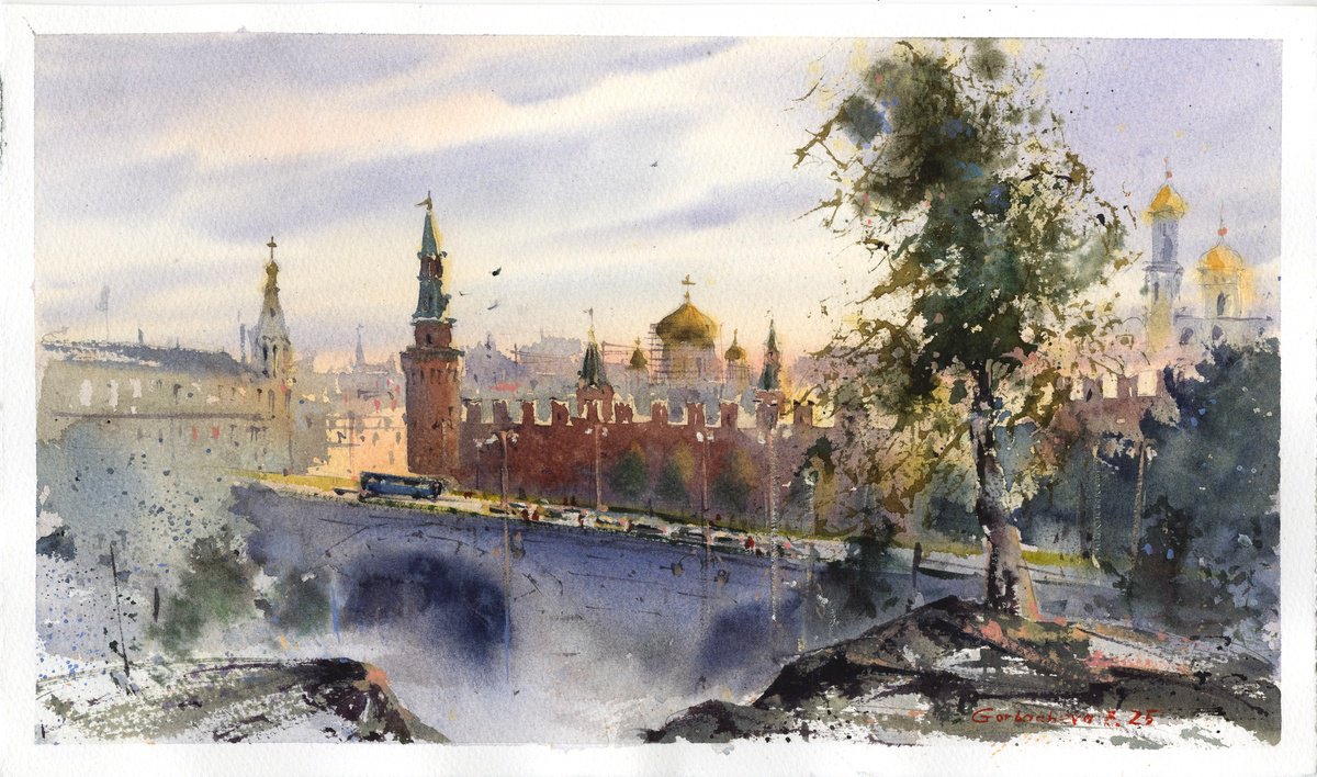 Impressionistic Watercolour , Moscow Morning Light By Eugenia Gorbacheva, 15 X 9, Artwork For Sale On Artfinder