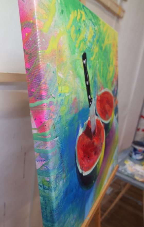 'TWO HALVES OF WATERMELON' - Acrylics Painting on Canvas