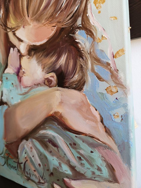 Mom and baby oil painting on canvas