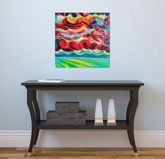 Sunset (60x60cm, cubism, oil painting, ready to hang)