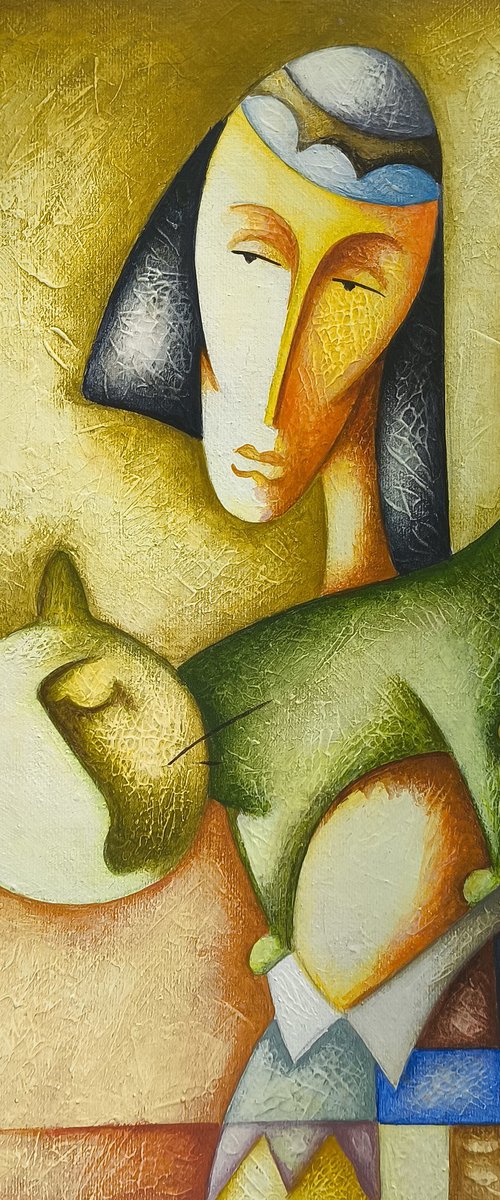 Golden Portrait with Cat by Sargis Zakarian