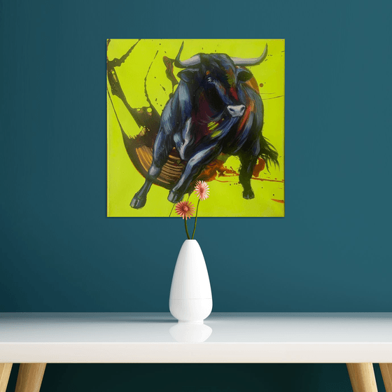 bull on a yellow background
