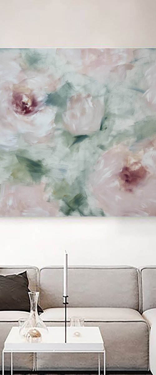 Flowers horizontal art. Abstract flowers Paintings. by Marina Skromova