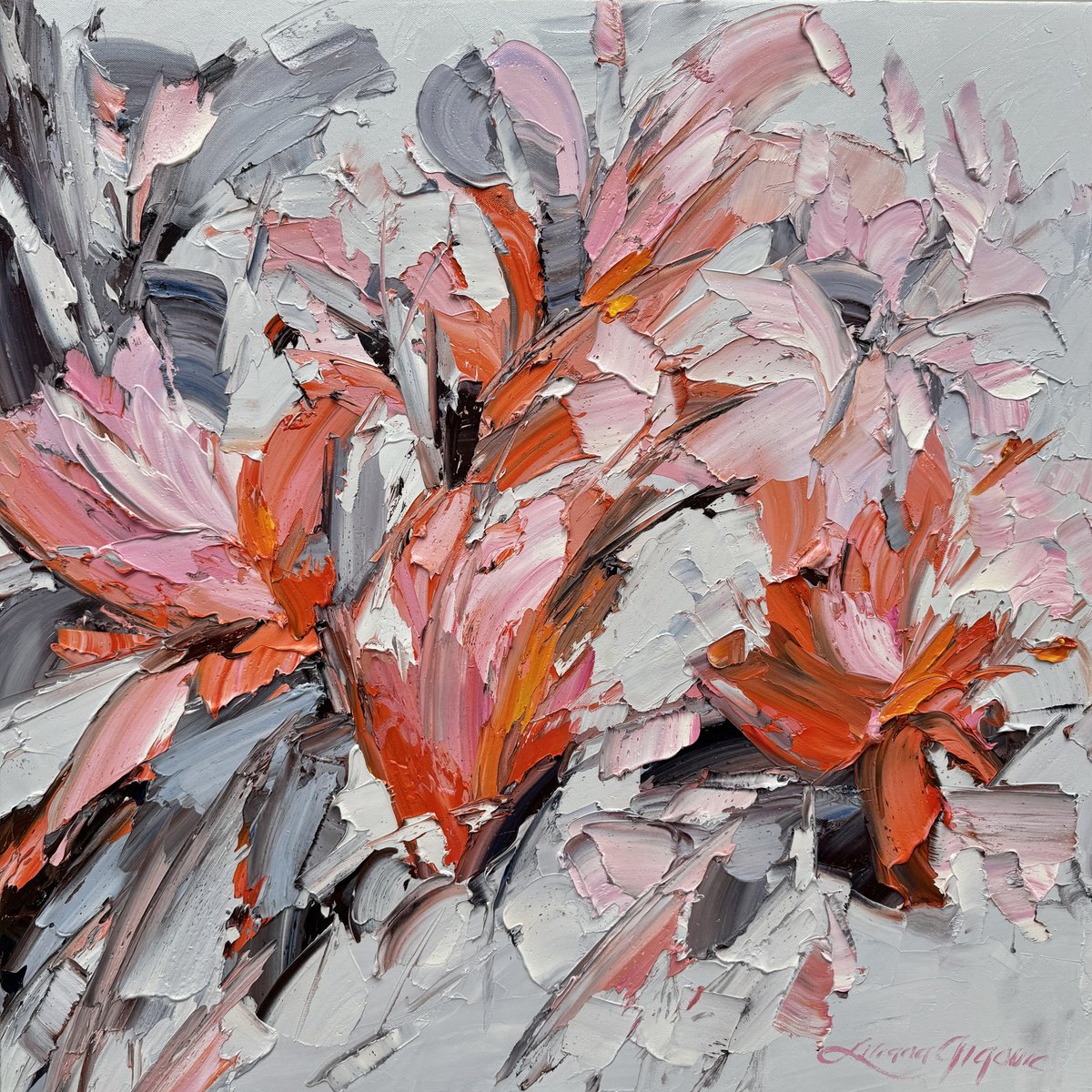 Impressionistic Botanical Oil Painting By Liliana Gigovic, 30 X 30", Spring Delight No 25, Original Artwork