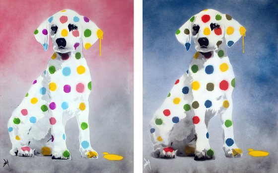 His & her Damien's dotty, spotty, puppy dawgs (on Urboxes) +FREE poem.