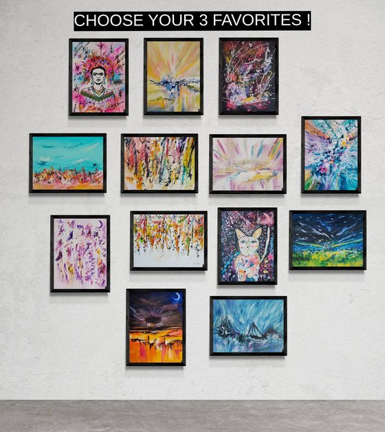 Set of 3 Hand-Painted Wood Panels