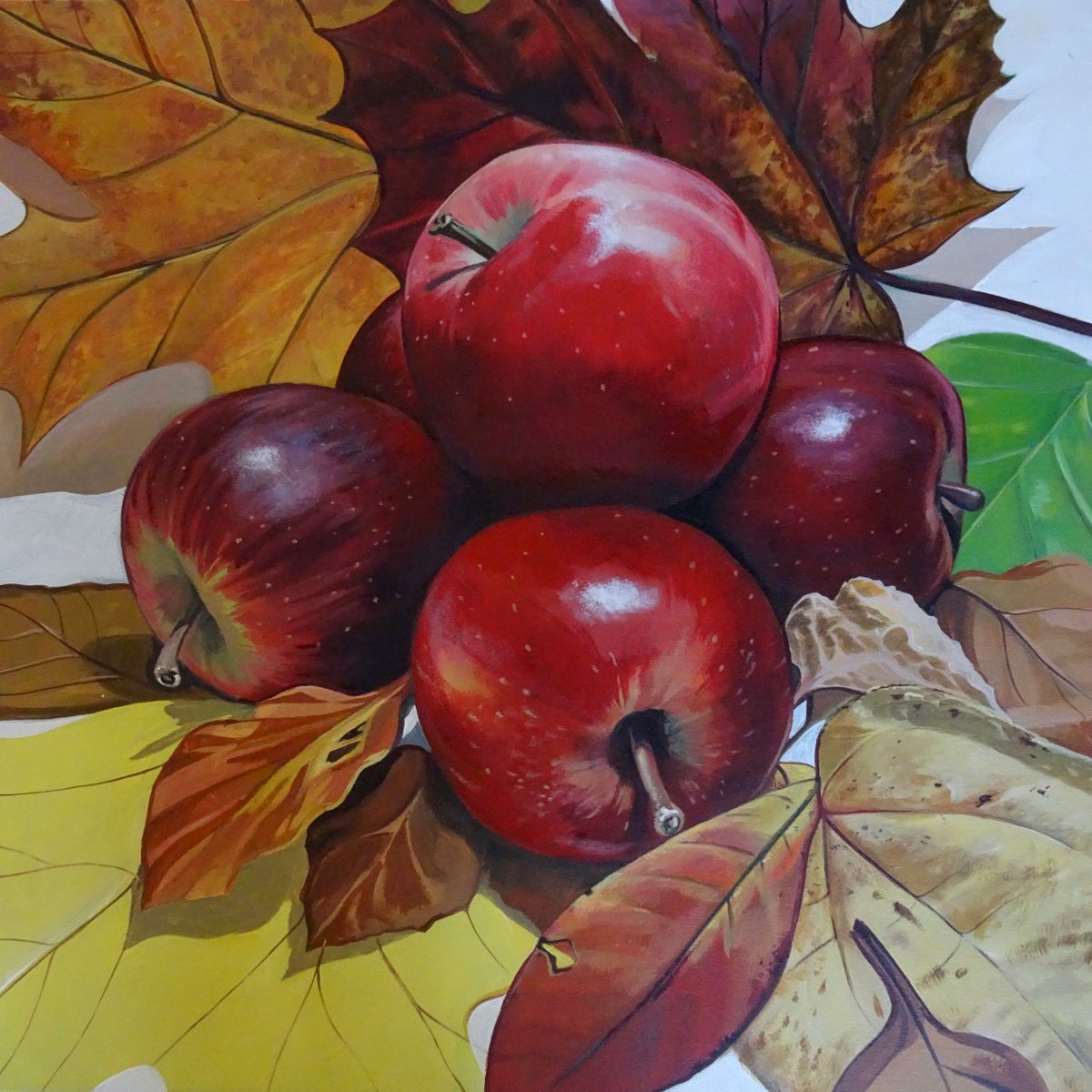 Photorealistic Still Life Acrylic Painting By Joseph Lynch, 20 X 20, Autumns Bounty, Original Artwork