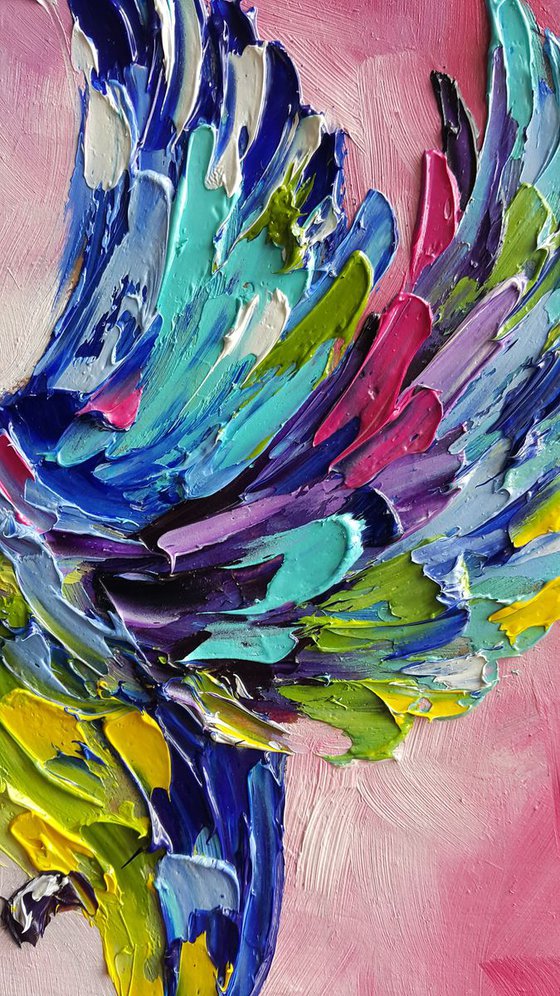 Pink dreams - birds oil painting, hummingbirds, birds, oil painting, love oil painting