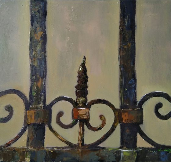 Fence(30x32cm, oil painting, ready to hang)