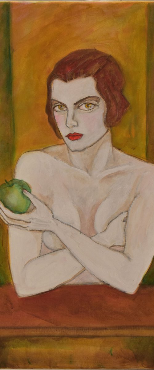 Woman with green apple by Nagui