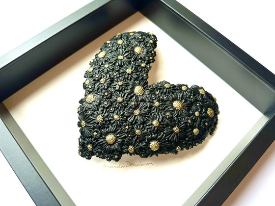 As Fresh as a Daisy (Black polymer clay heart with gold)