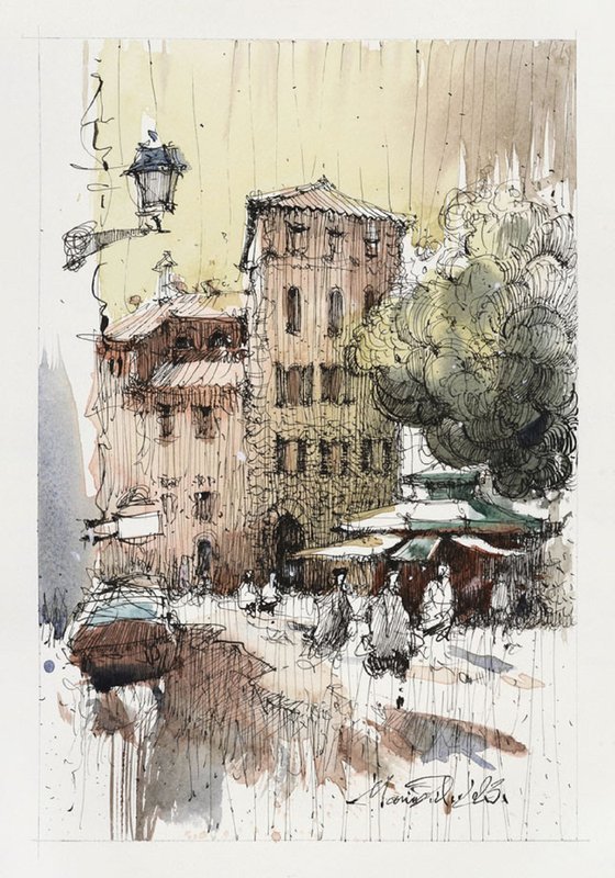 Rome, Trastevere, ink and watercolor.