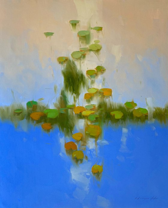 Lilies Pond, Original oil painting, Handmade artwork, One of a kind