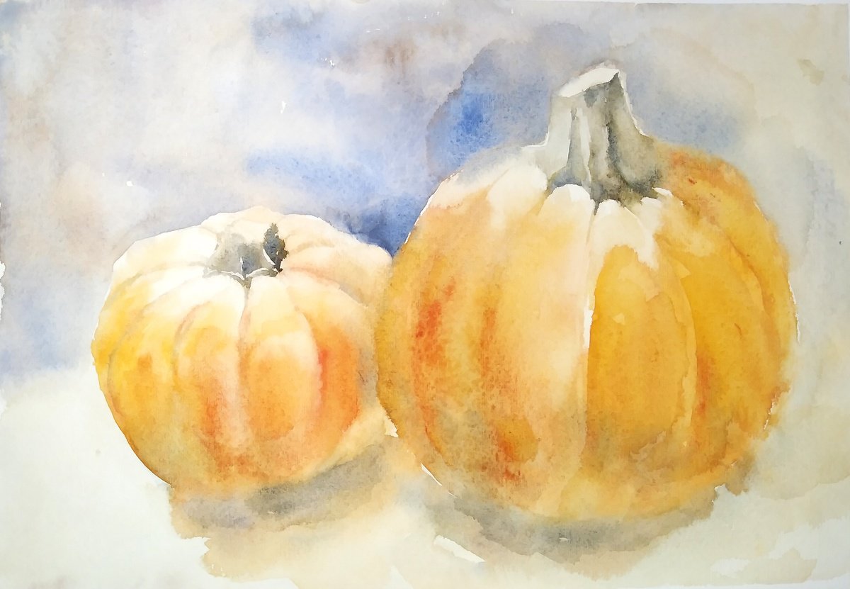 Pumpkins painting, watercolor illustration by Tanya Amos