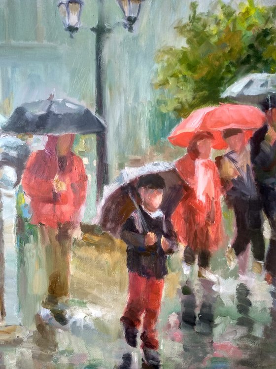 Rain in city original painting