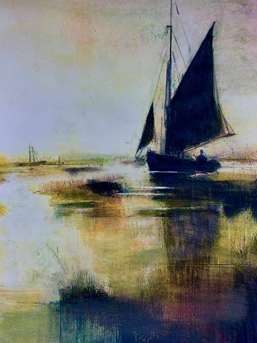 Impressionistic Landscape Painting By Sinisa Alujevic, 12 X 16", Calm Waters, Original Artwork