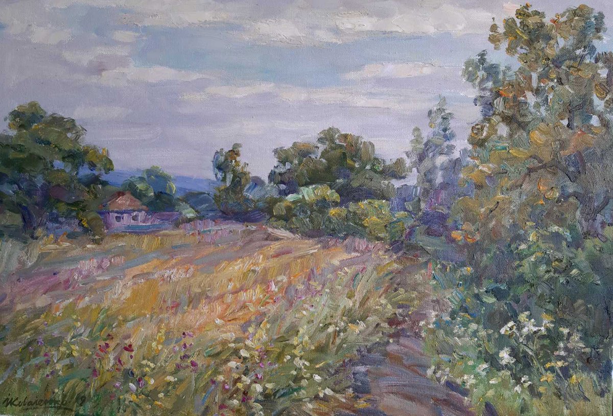 Impressionistic Landscape Oil Painting By Ivan Kovalenko, 26 X 20, Field, Original Artwork