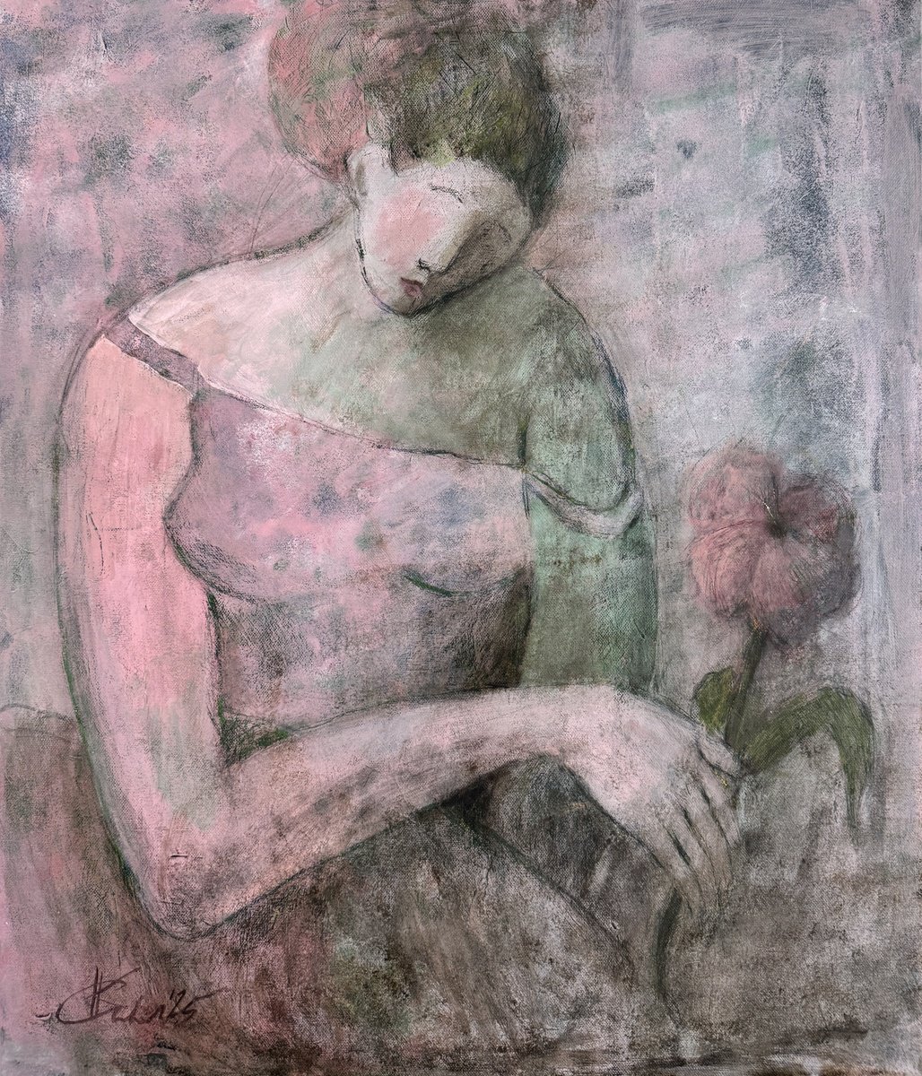 Impressionistic Portrait Acrylic Painting By Ksenia Kozhakhanova, 24 X 28", "Privacy", Original Artwork