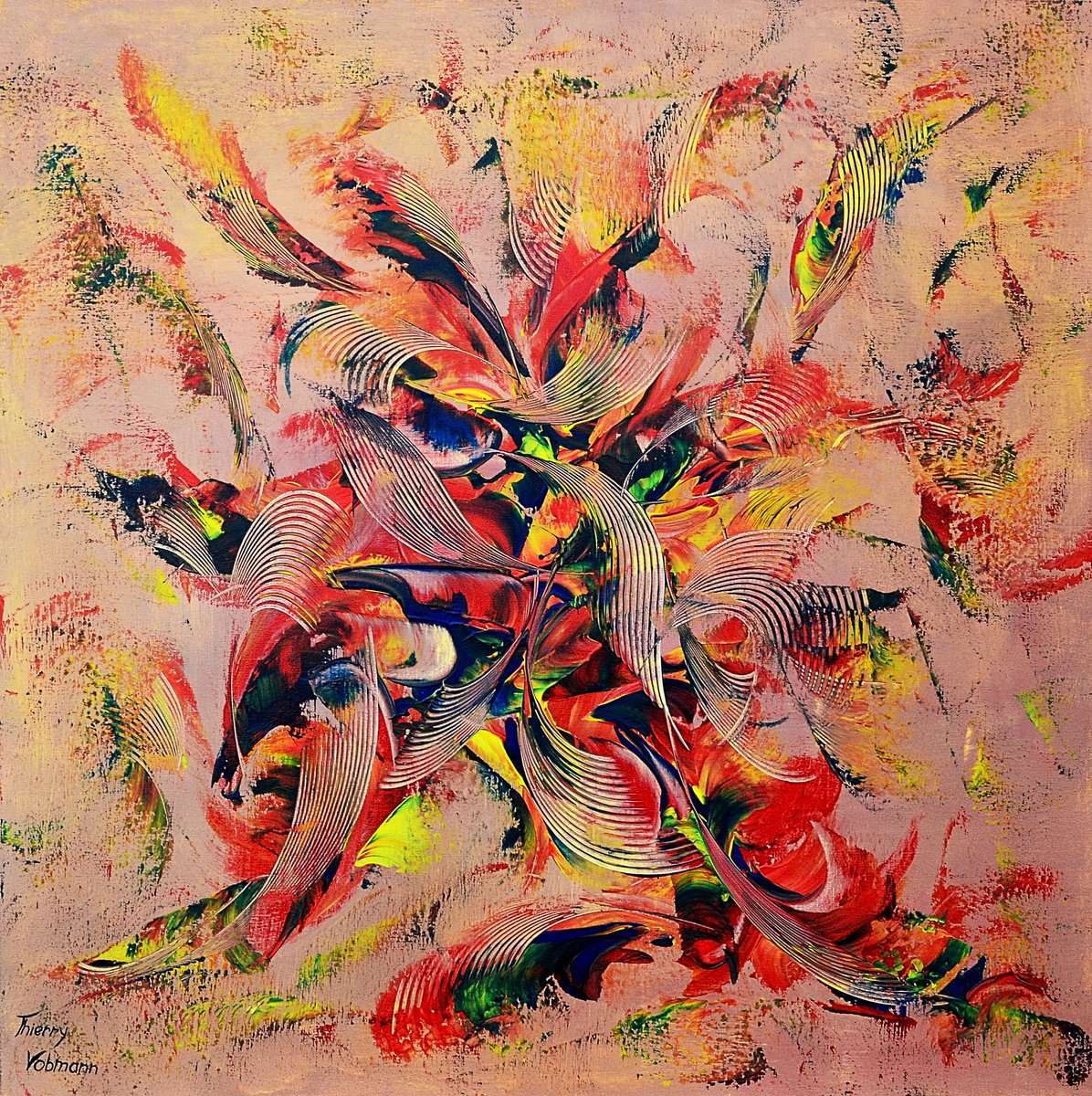 Abstract Acrylic Painting By Thierry Vobmann. Abstract ., 28 X 28", Crazy Rock