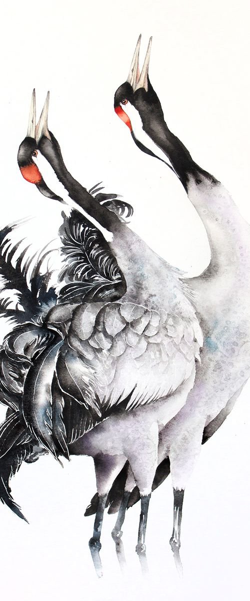 COMMON CRANES bird, birds, animals, wildlife watercolour painting by Karolina Kijak