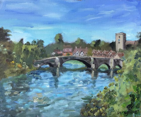 Aylesford Kent, A painting of the old bridge and village.