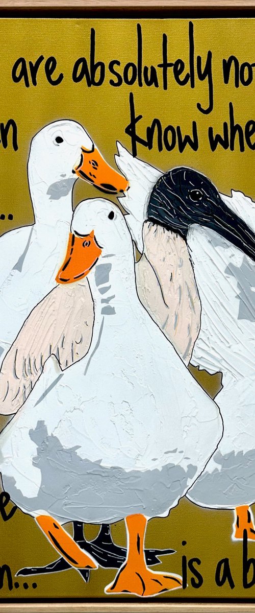 Ducks in a Row Gold Bin Chicken Framed by DEBORAH LANG