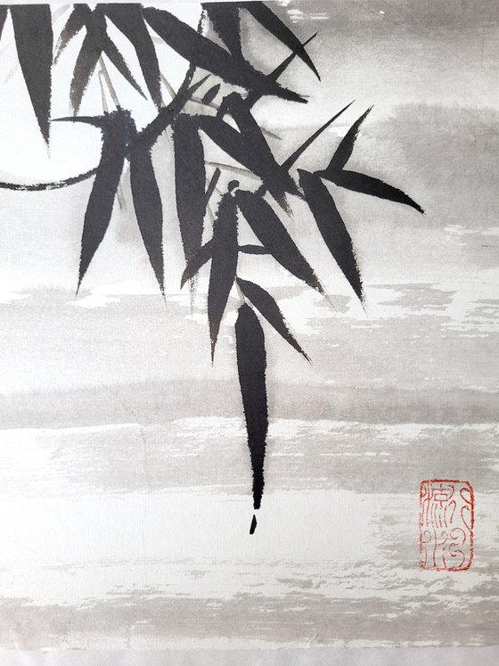 Bamboo on the background of the moon - Oriental Chinese Ink Painting