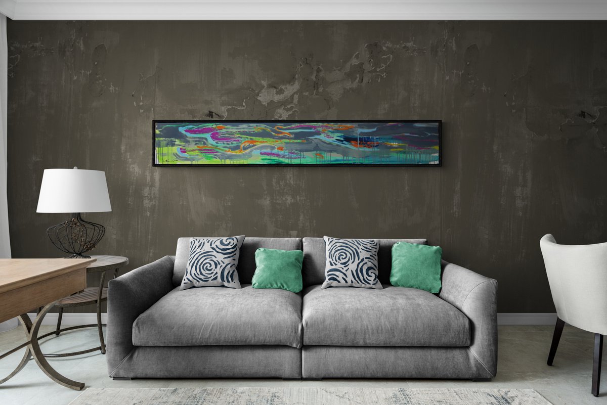 Abstract Acrylic Painting By Yaroslav Yasenev, 79 X 12", Green Abstract, Original Artwork