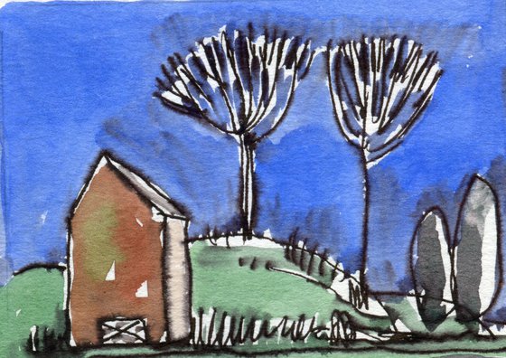 The Tall Barn; Original Watercolour ACEO