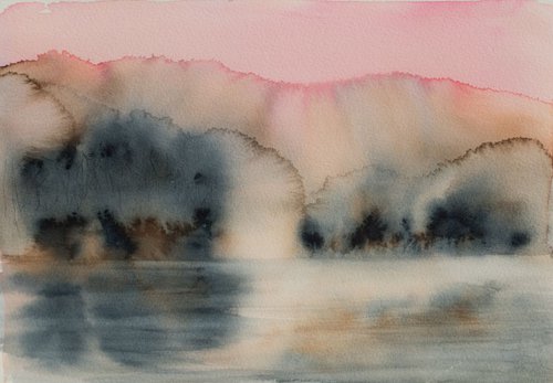 The lake 4 - SMALL SIZE WATERCOLOR  16,5X26cm by Fabienne Monestier