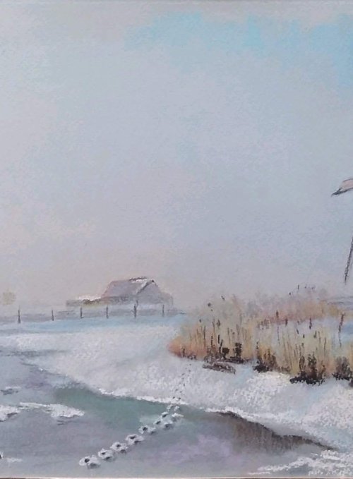 Dutch windmills in winter by Liubov Samoilova