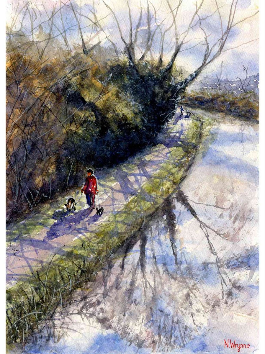 Impressionistic Landscape Watercolour By Neil Wrynne, 11 X 15", Riverside Walk, Original Artwork