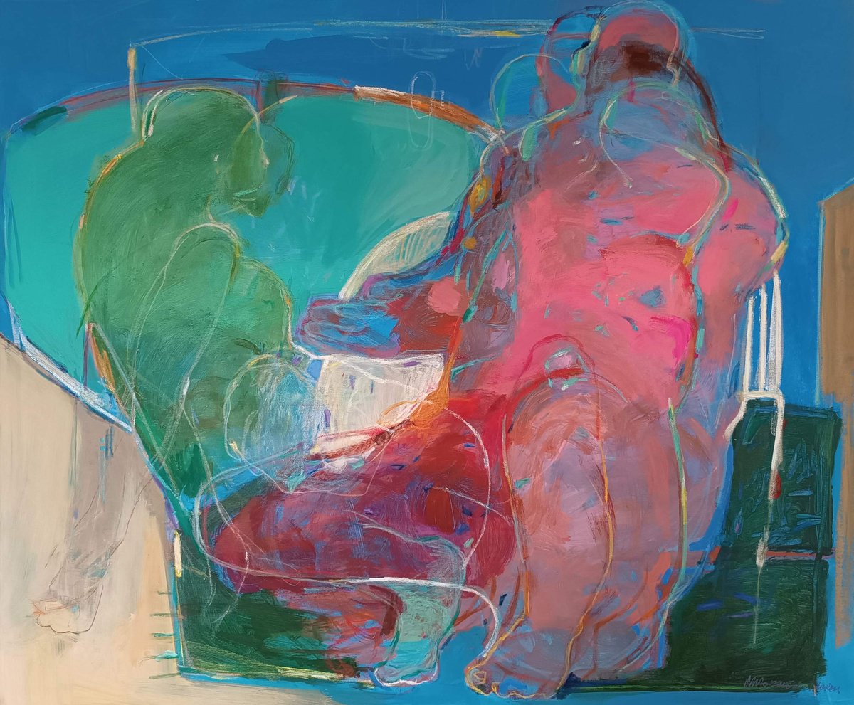 Organic Portrait Acrylic Painting By Magdalena Morey, 47 X 39", Summer Voices, Original Artwork