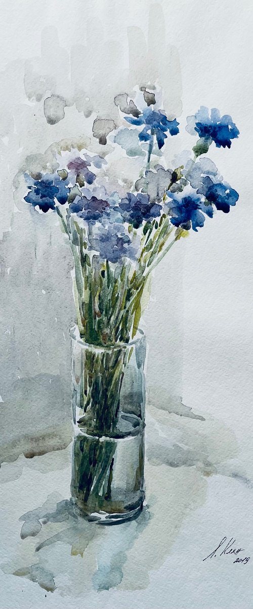 Cornflowers. Original watercolour painting. by Elena Klyan