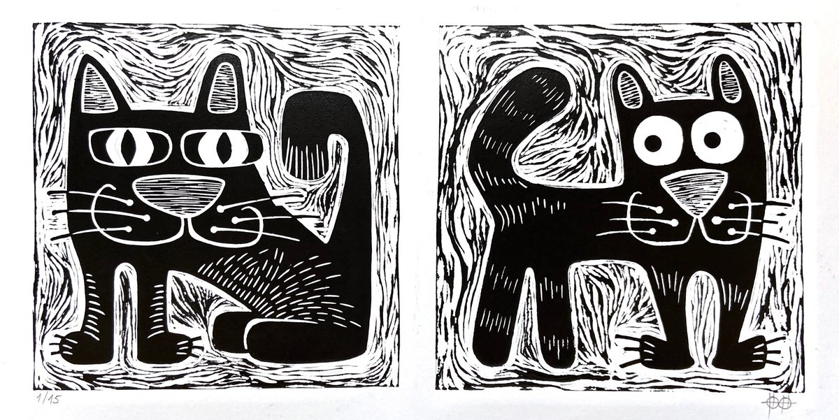 LinoCat diptych #2 by Nikita Ostapenco