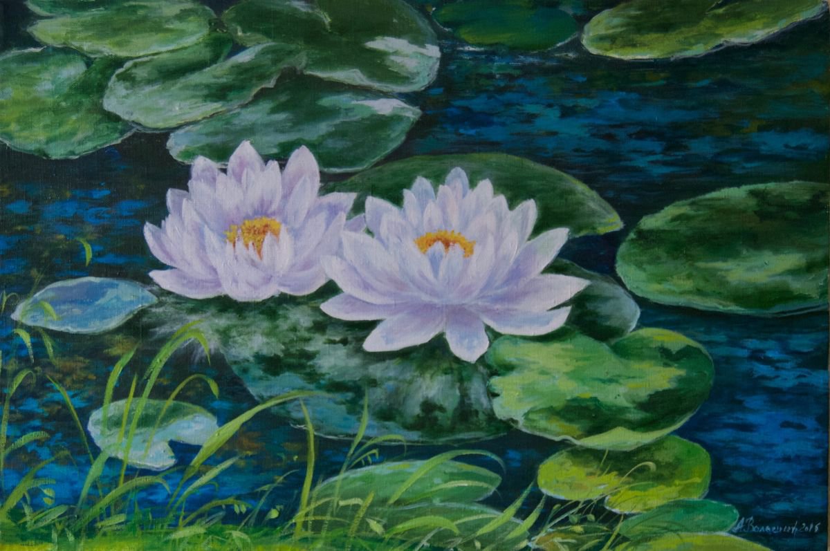 Flower painting Water Sisters by Anna  Voloshyn