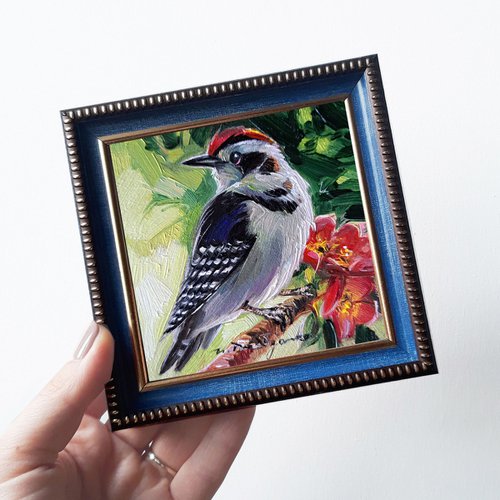 Woodpecker bird painting by Nataly Derevyanko