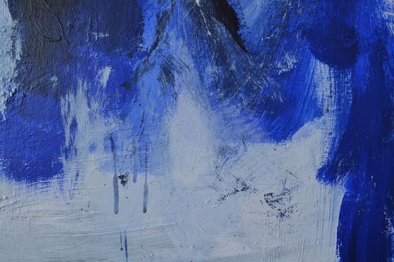 Look me in the Eye - large acrylic abstract in blue and white ready to hang on deep canvas
