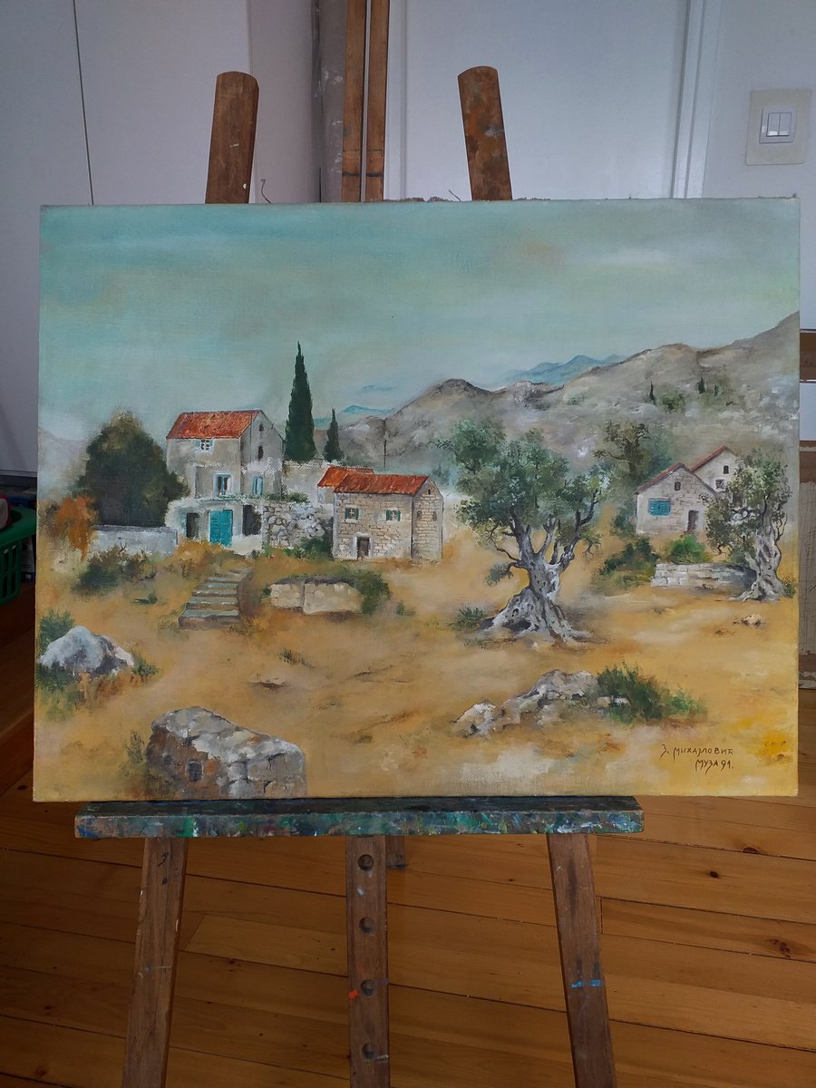 Impressionistic Landscape Oil Painting By Zoran Mihajlovic Muza, 28 X 22", Mediterranean, Original Artwork